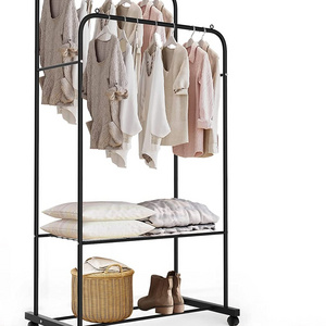 Mobile  Rod Garment Hanging Rack ,Simple Trending Standard Clothes Garment Shelf ,Clothes Store Display Stand with 4 wheels