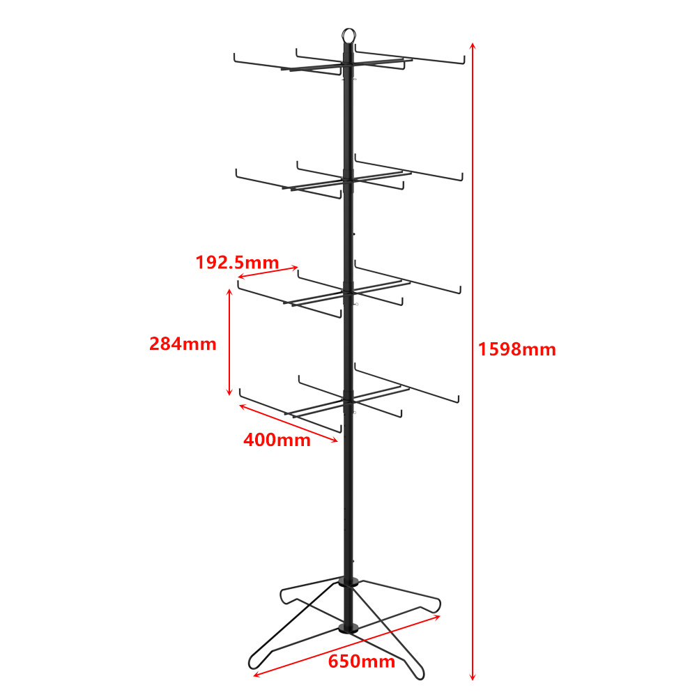 24 Hooks Metal Floor Spinner Hanging Merchandise Display Rack Design for Retail Use