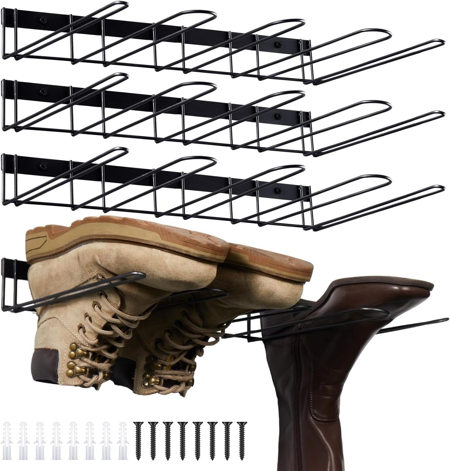 Wall Mounted Boot Organizer Hanging Metal Tall Boot Holder Hook Rack