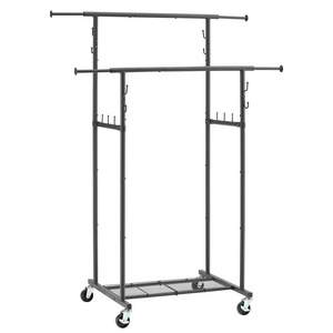 Double pole clothing hanger storage rack Clothes storage rack with hooks and wheels