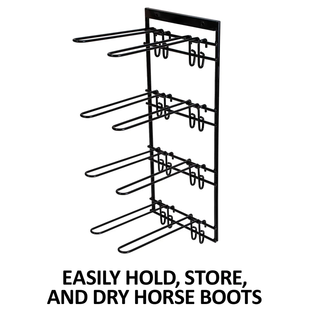 Tack Room Boots Storage Stand, Wall Mounted 4 Pairs Horse Boot Holder Display Rack with Hooks