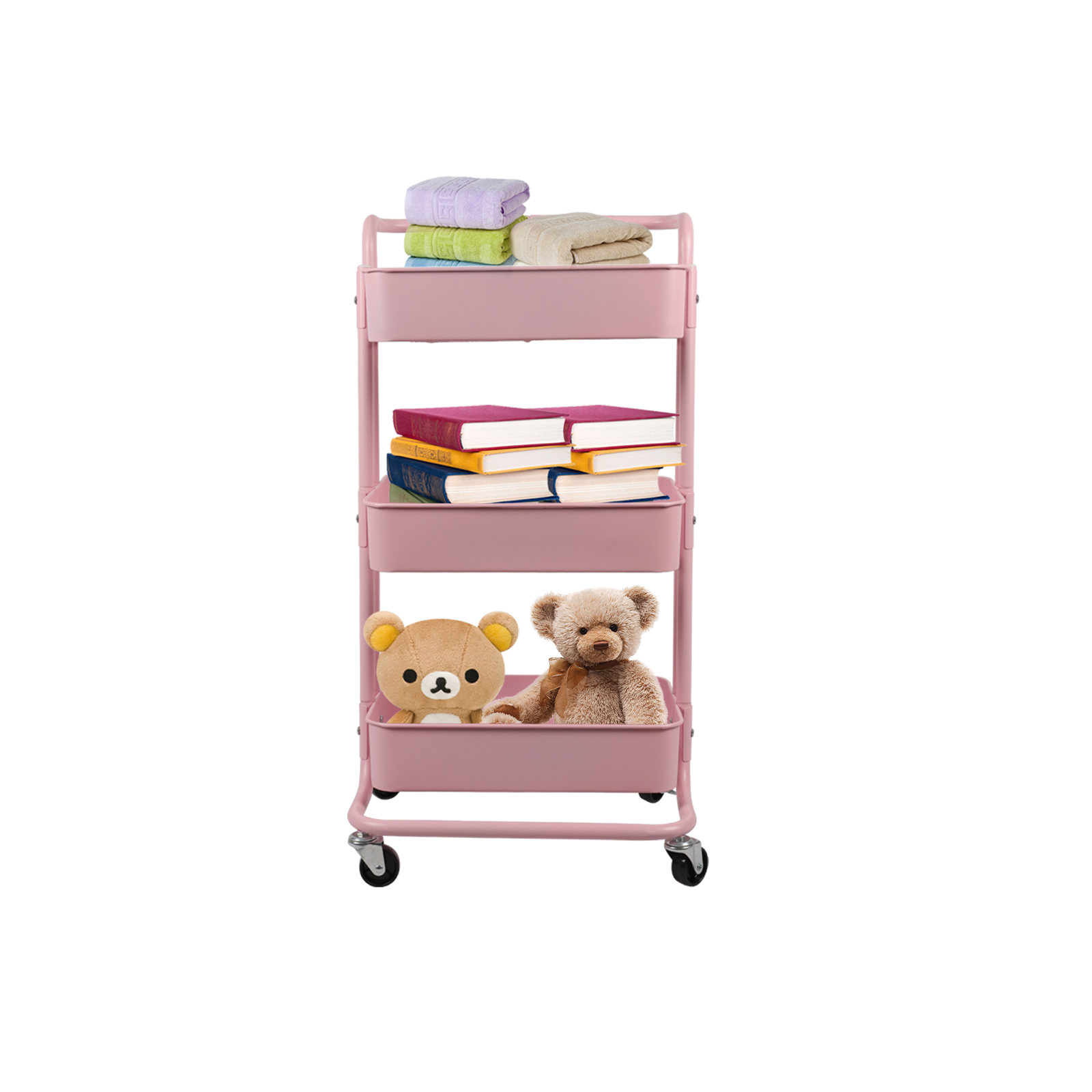 3-Tier Metal Movable Rolling Utility Organizer Rack  Trolley Cart Multi-Purpose Shelf for Office Kitchen Bathroom Laundry Room