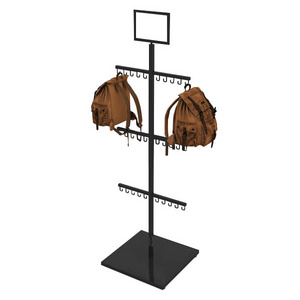 Retail Store 3-Tiers Metal Bag Hanger Rack Backpack Display Holder with Hooks and Strong Base