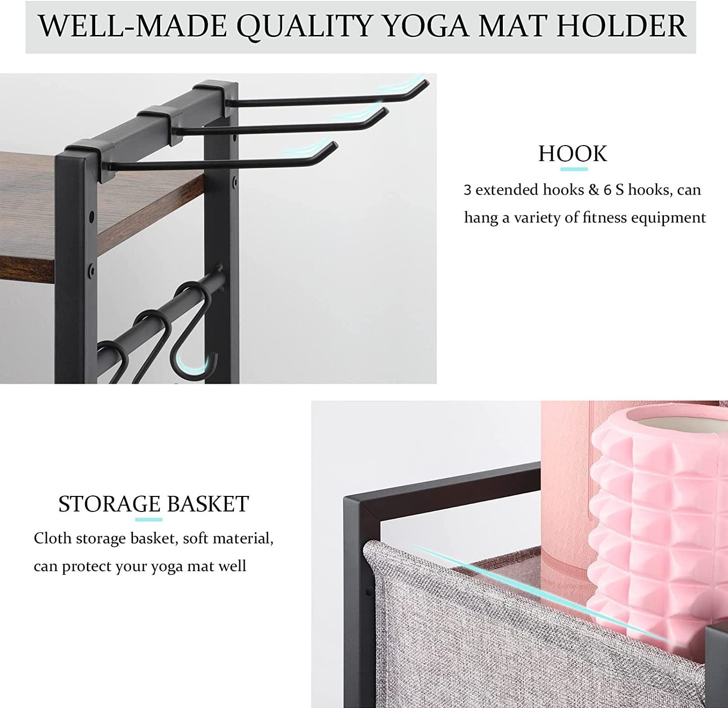 Metal Yoga Mat Storage Rack Home Gym Equipment Storage Organizer for Yoga Mat Foam Roller Dumbbell Resistance Band