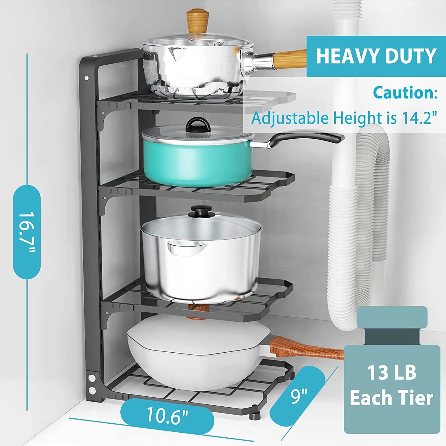 Heavy Duty  Pot Pan Rack Under Sinks Organizer And Storage Kitchen Pan Holder Rack Under Cabinet