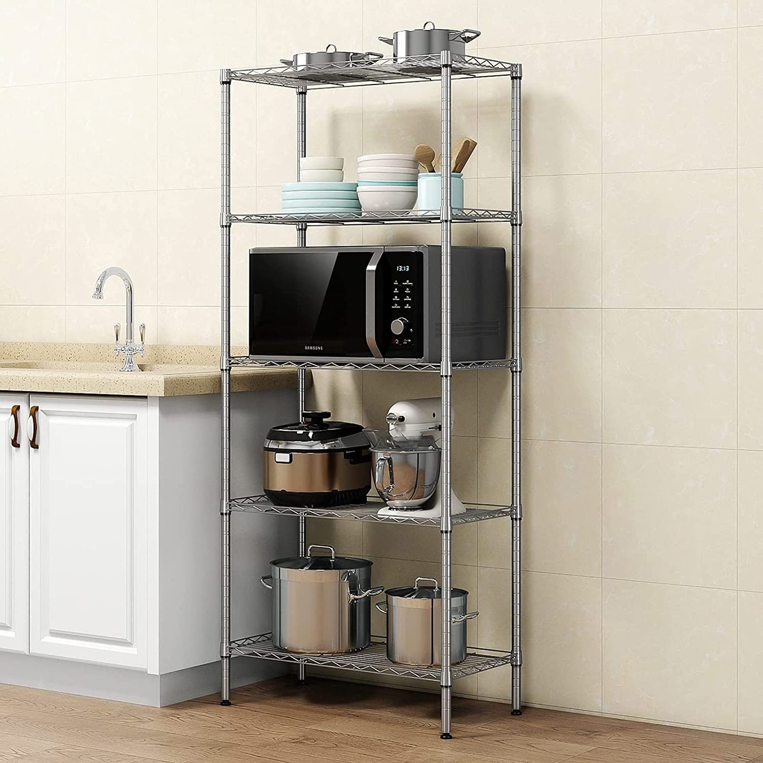 Metal Pantry Closet Kitchen Laundry 5 Tier Storage Rack Wire Shelving Unit Storage Shelves