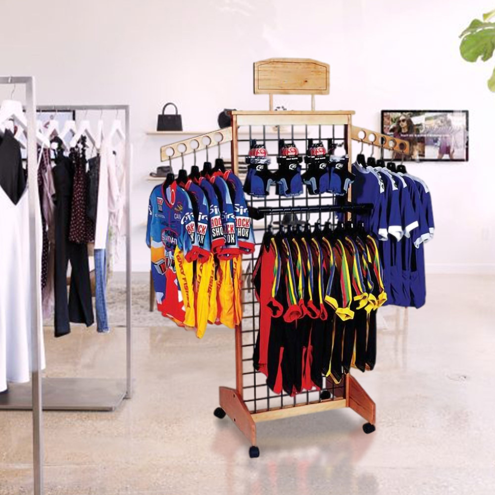 Boutique Metal+Wood Clothes Hanger Stand Rack Display Men's T-shirt Cardboard Display Rack Clothing