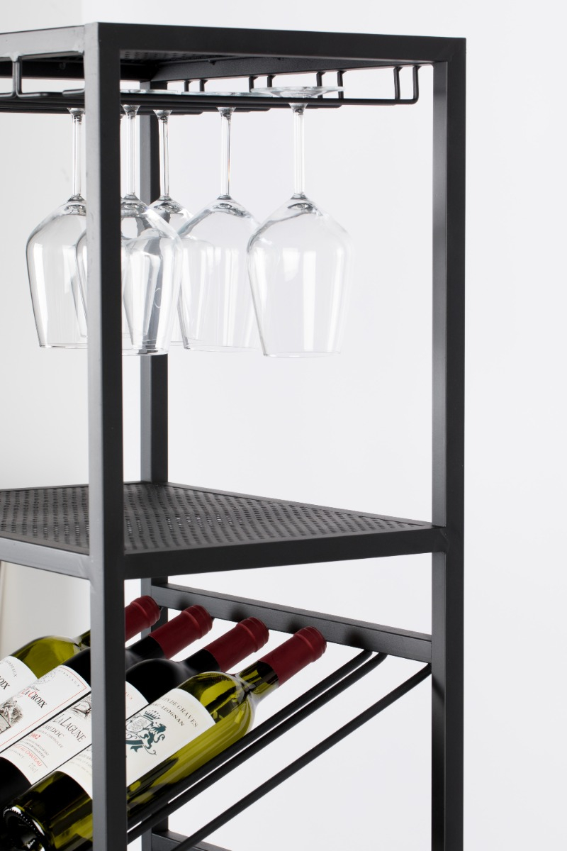 Metal Wine Bottle Shelf Rack Stand with Champagne Glass Holder Liquor Display Racks