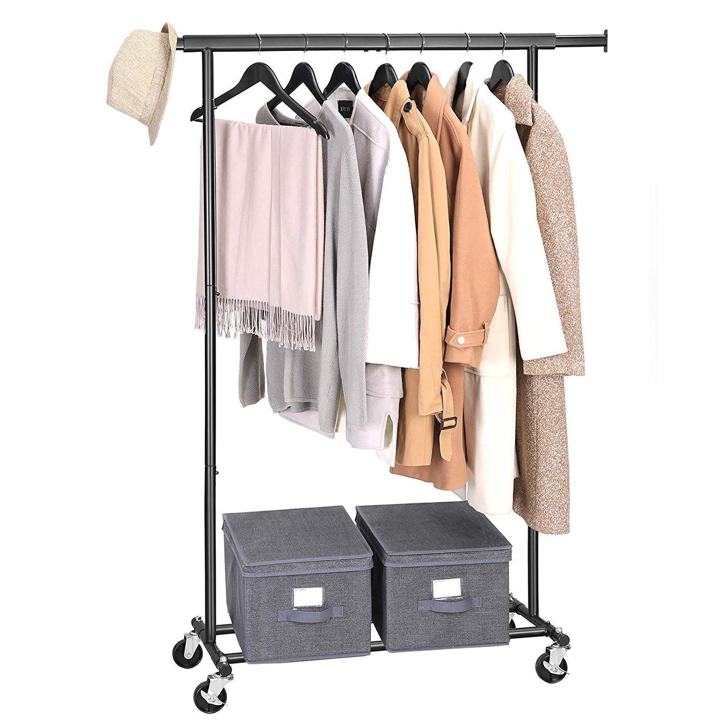 Portable Clothes Rack on Wheels with Extendable Hanging Rail,Collapsible-Black