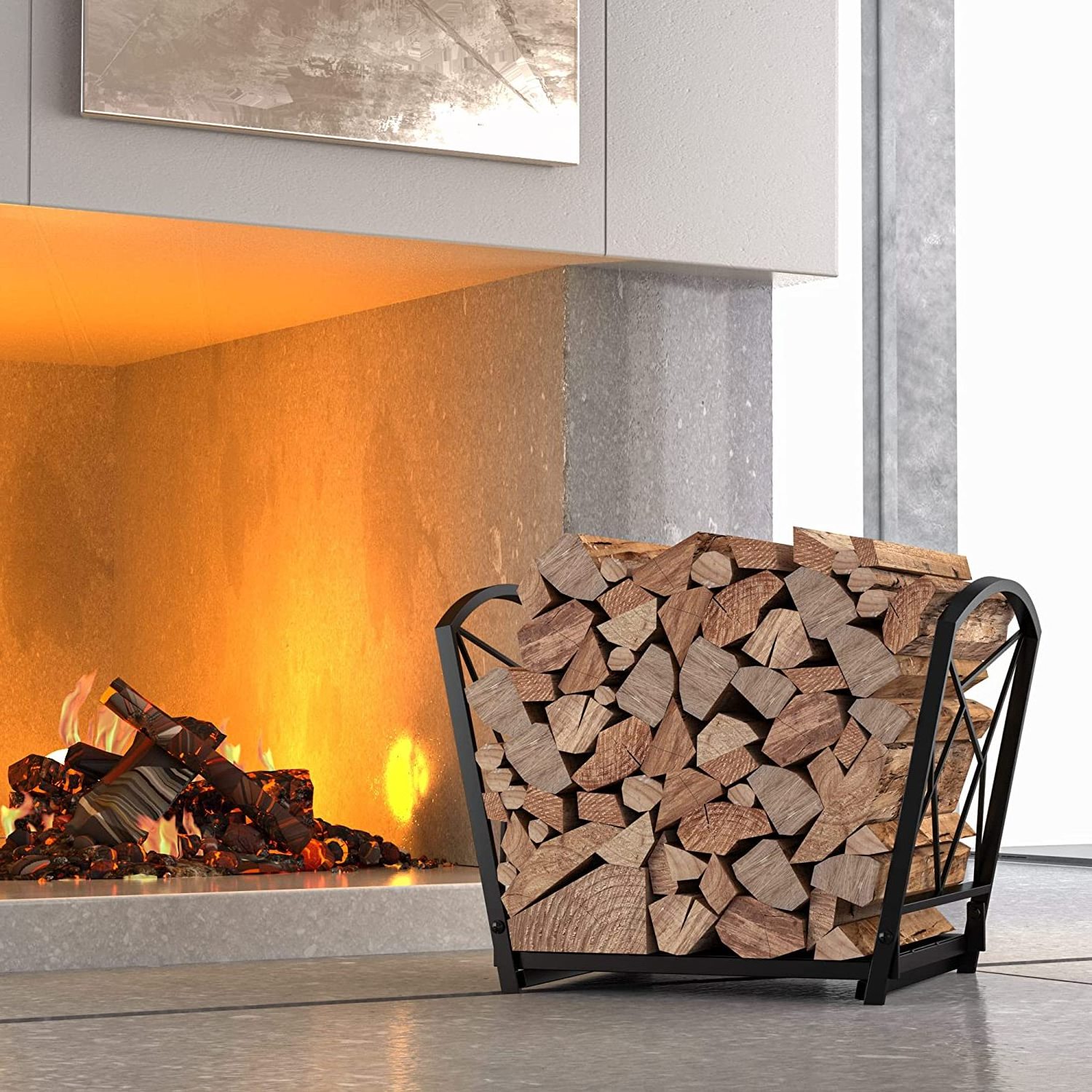 Metal Firewood Log Rack Wood Lumber Storage Storage Holder for Firepit Stove Accessories