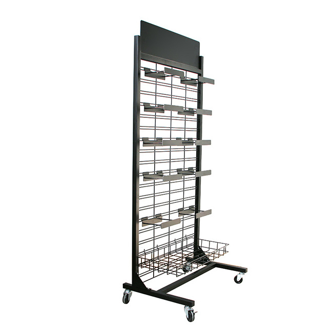 Shoe Store Furniture Custom Made Wire Grid  Metal Shelf for Shoes Display Rack Stand  with Wheels