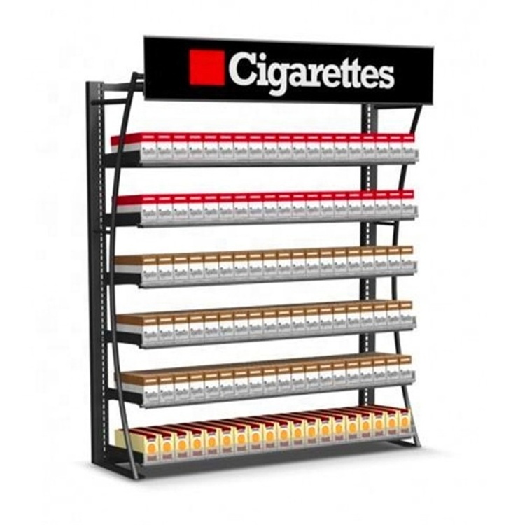 Floor Standing Cigarette Display Rack Custom Tobacco Shelf Retail Cigarette Rack