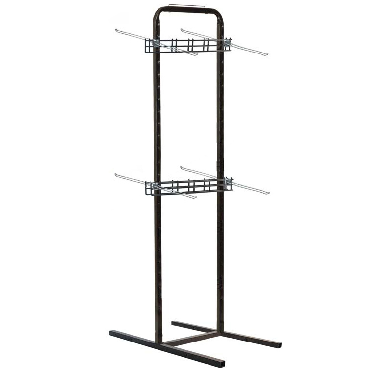 Double Sided Flooring Shopping Bag Merchandiser Holder Display Rack with Adjustable Hooks