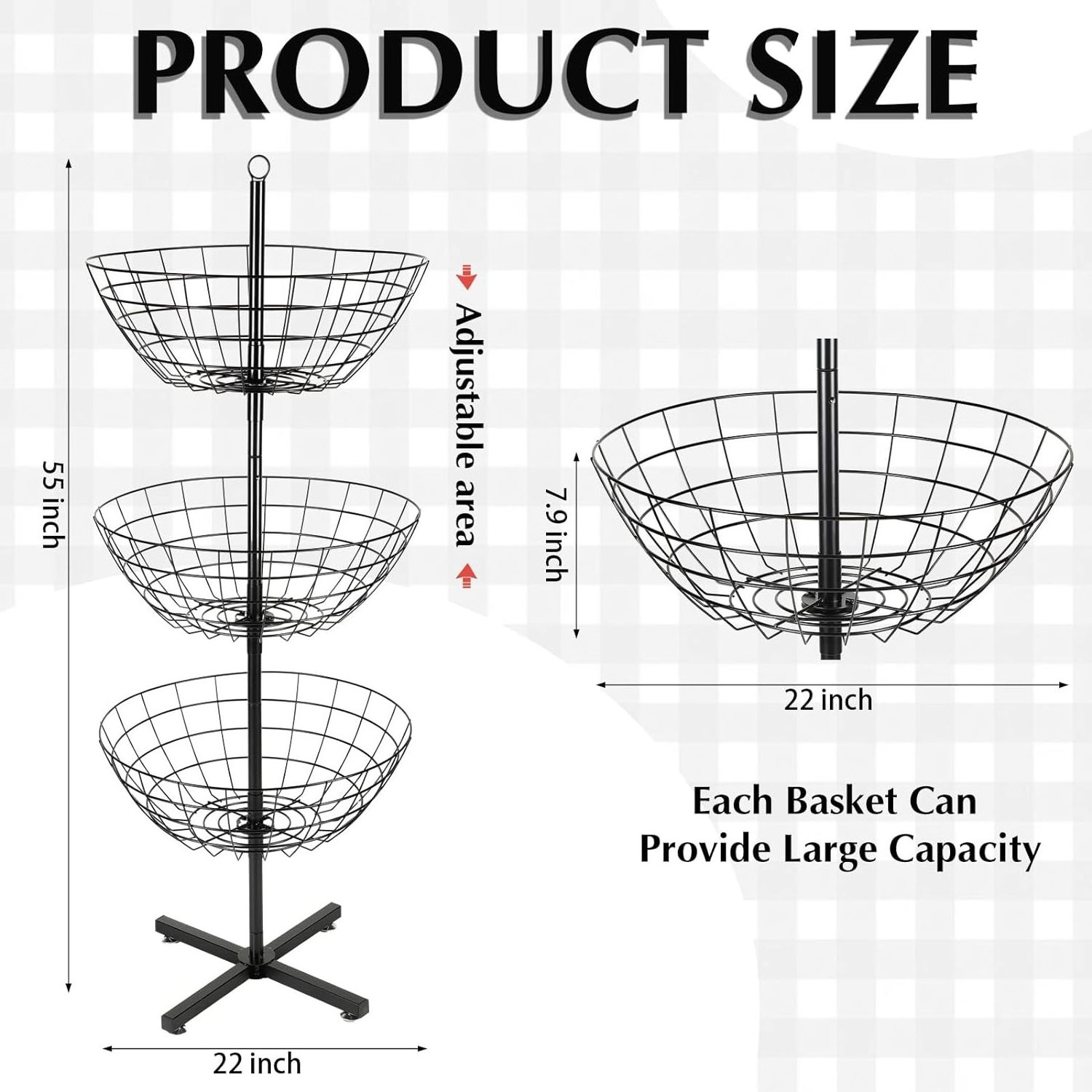 3-Tier Metal Wire Floor Spinner Toy Holder Basket Display Rack Round Dump Bins Toy Storage Shelf for Retail