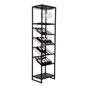 Metal Wine Bottle Shelf Rack Stand with Champagne Glass Holder Liquor Display Racks