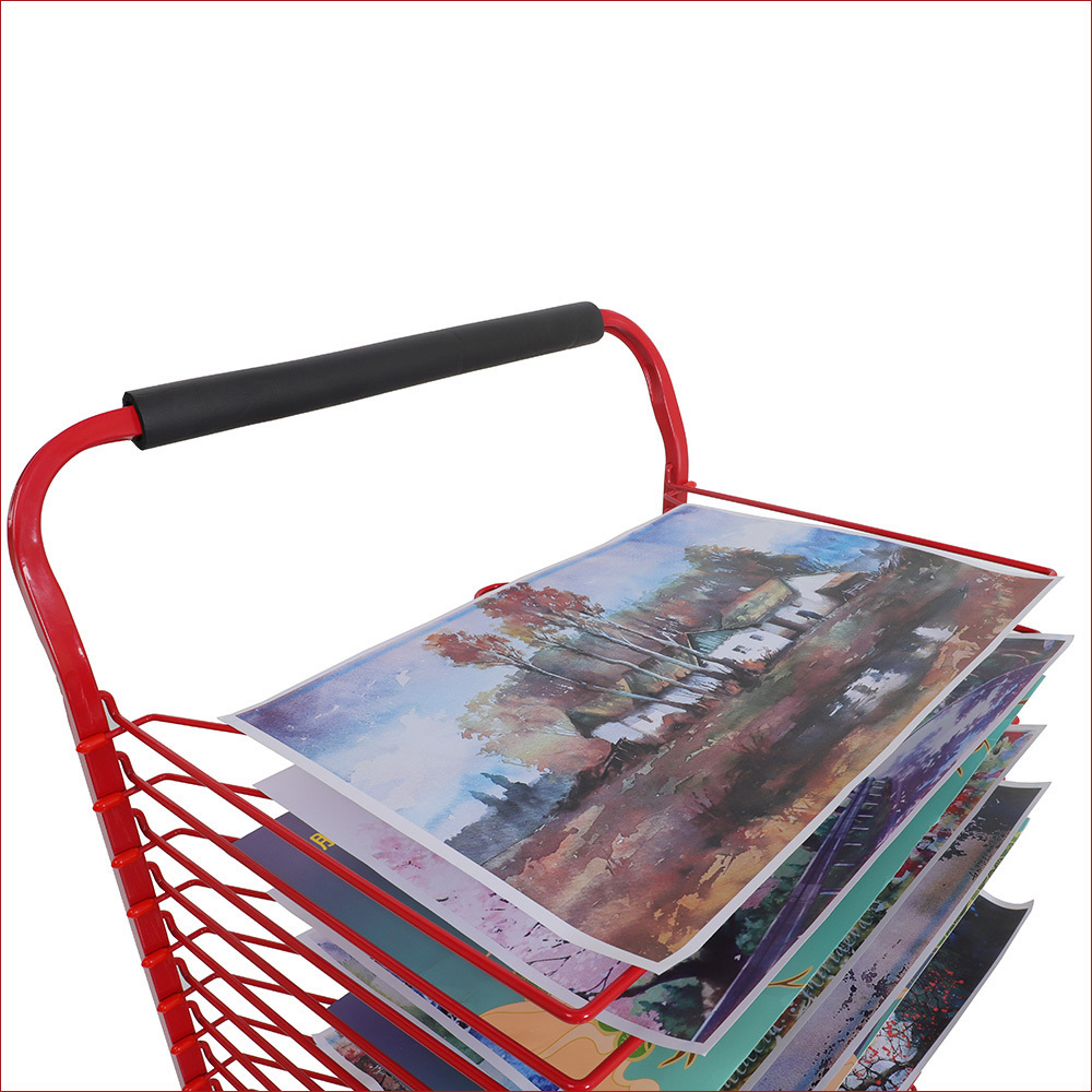 16 Shelves Metal Artwork Storage Rack Cart Art Drying Display Stand with Wheels