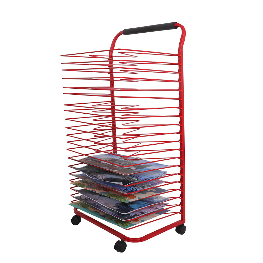 16 Shelves Metal Artwork Storage Rack Cart Art Drying Display Stand with Wheels