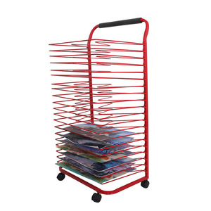 16 Shelves Metal Artwork Storage Rack Cart Art Drying Display Stand with Wheels