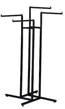 4 Way Clothing Display Rack For Garment Shop with Straight Arms (Black)