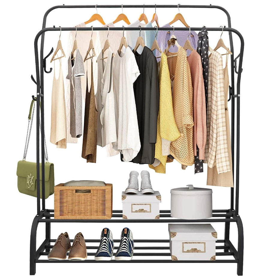 Large Double Track Clothes Hanger 2-Layer Commercial Clothing Storage Rack Indoor Bedroom Store Support Shoe Clothes Rack