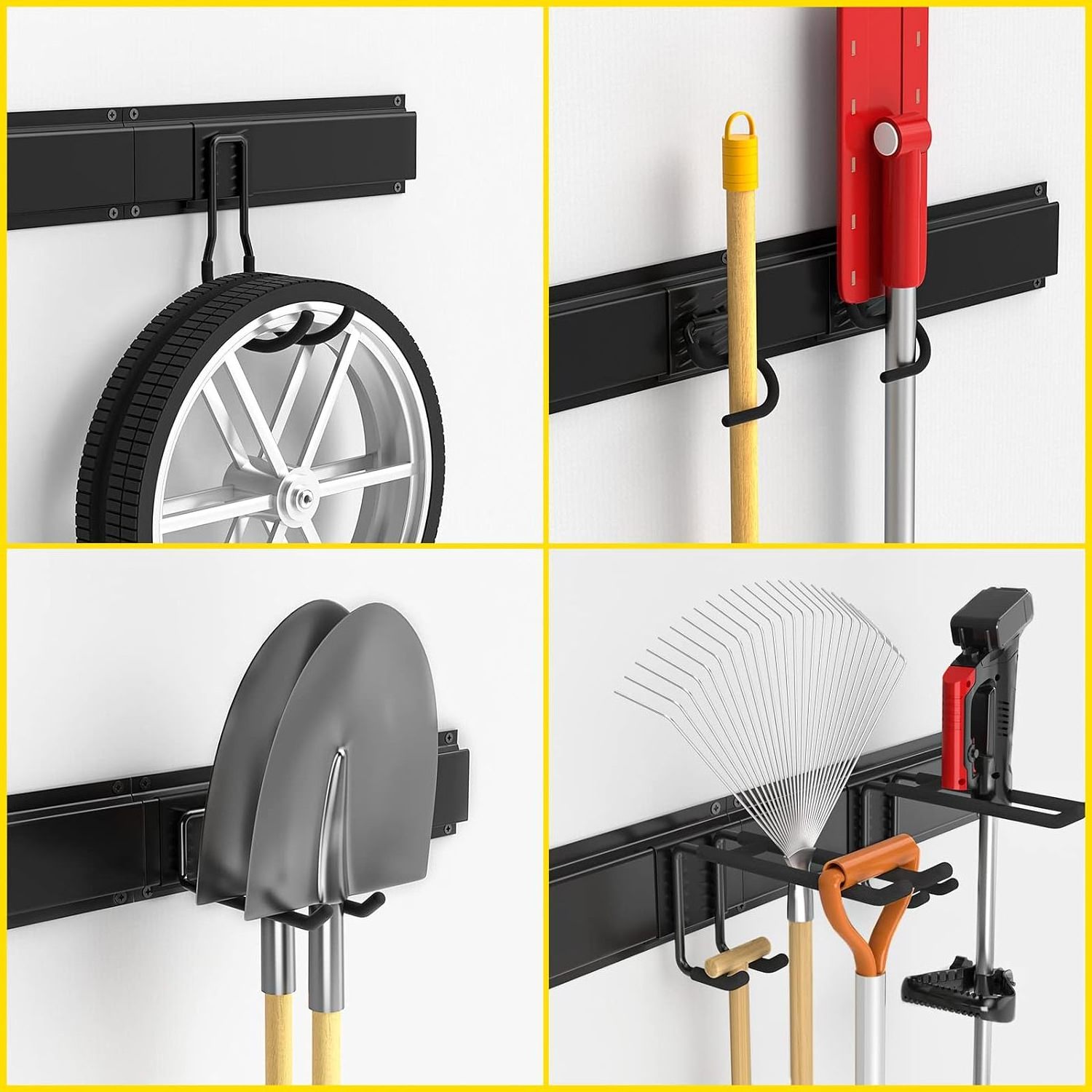 Wall-mounted garden tool organizer A variety of hook garage storage racks