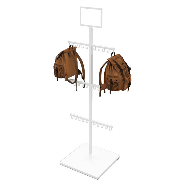 Retail Store 3-Tiers Metal Bag Hanger Rack Backpack Display Holder with Hooks and Strong Base