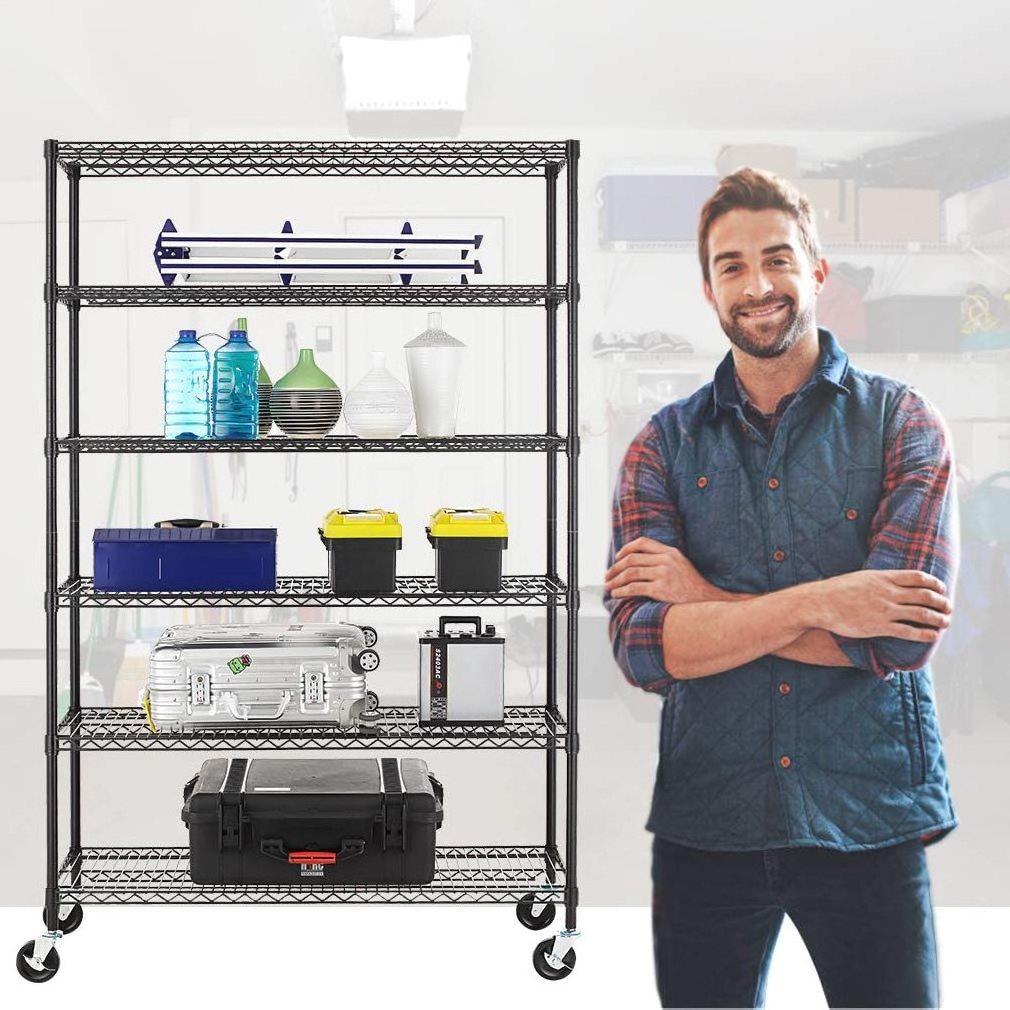 Wire Shelving Unit 6-Shelf Large Storage Shelves Heavy Duty Metal Shelving Height Adjustable Commercial Steel Storage Rack