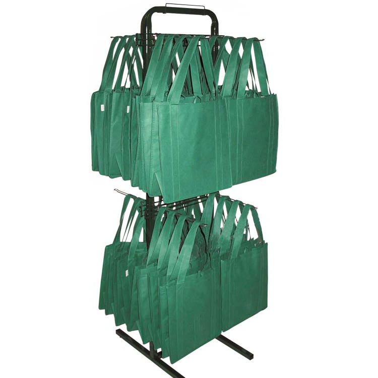 Double Sided Flooring Shopping Bag Merchandiser Holder Display Rack with Adjustable Hooks