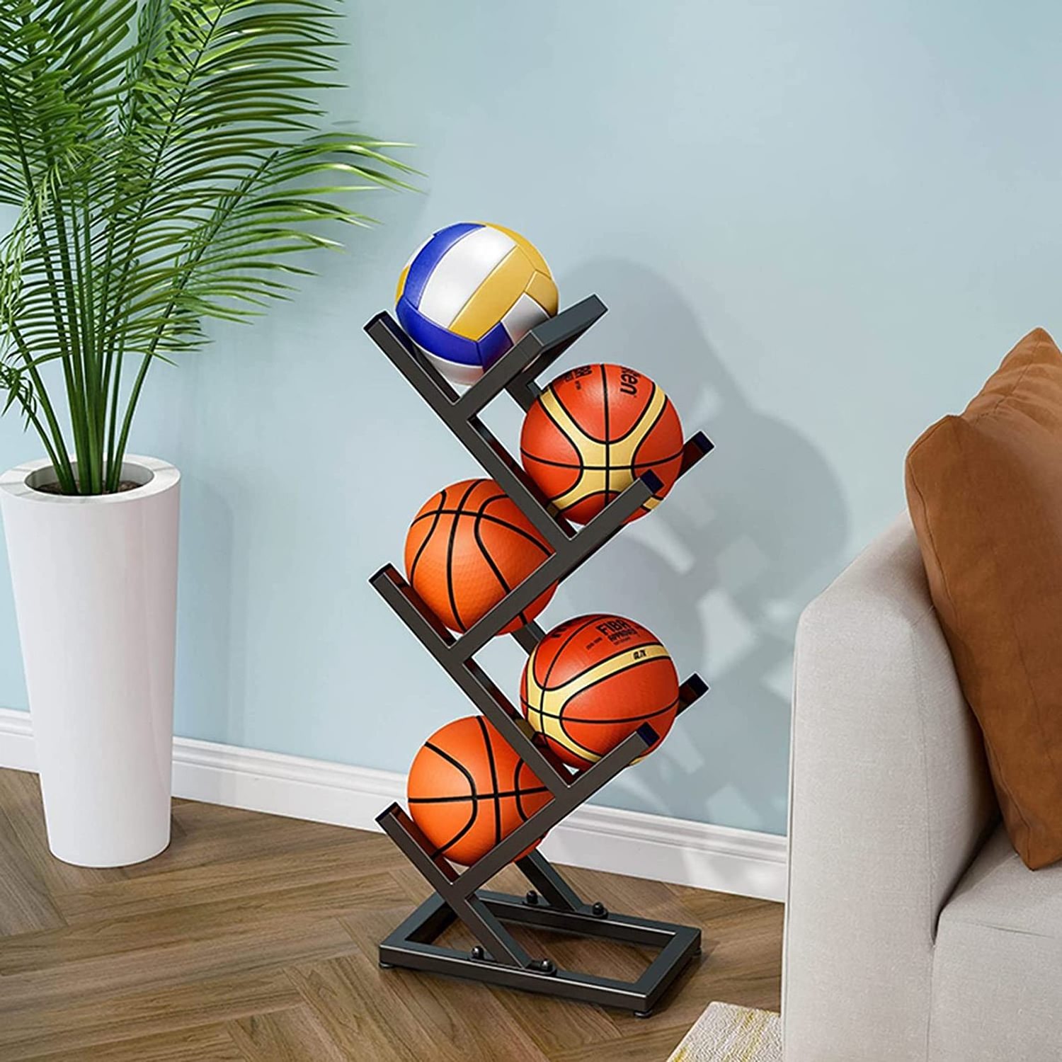 Metal Ball Storage Rack Organizer Garage Ball Storage for Basketball Football Volleyball Rack