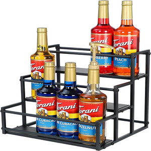 3-Tiers Metal Counter Coffee Syrup Rack Organizer Display Syrup Bottle Storage Stand for Kitchen Cabinet