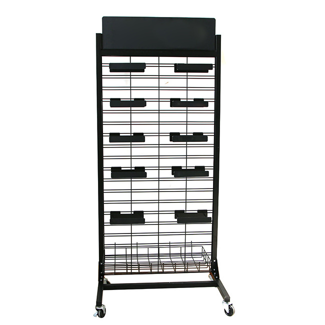 Shoe Store Furniture Custom Made Wire Grid  Metal Shelf for Shoes Display Rack Stand  with Wheels