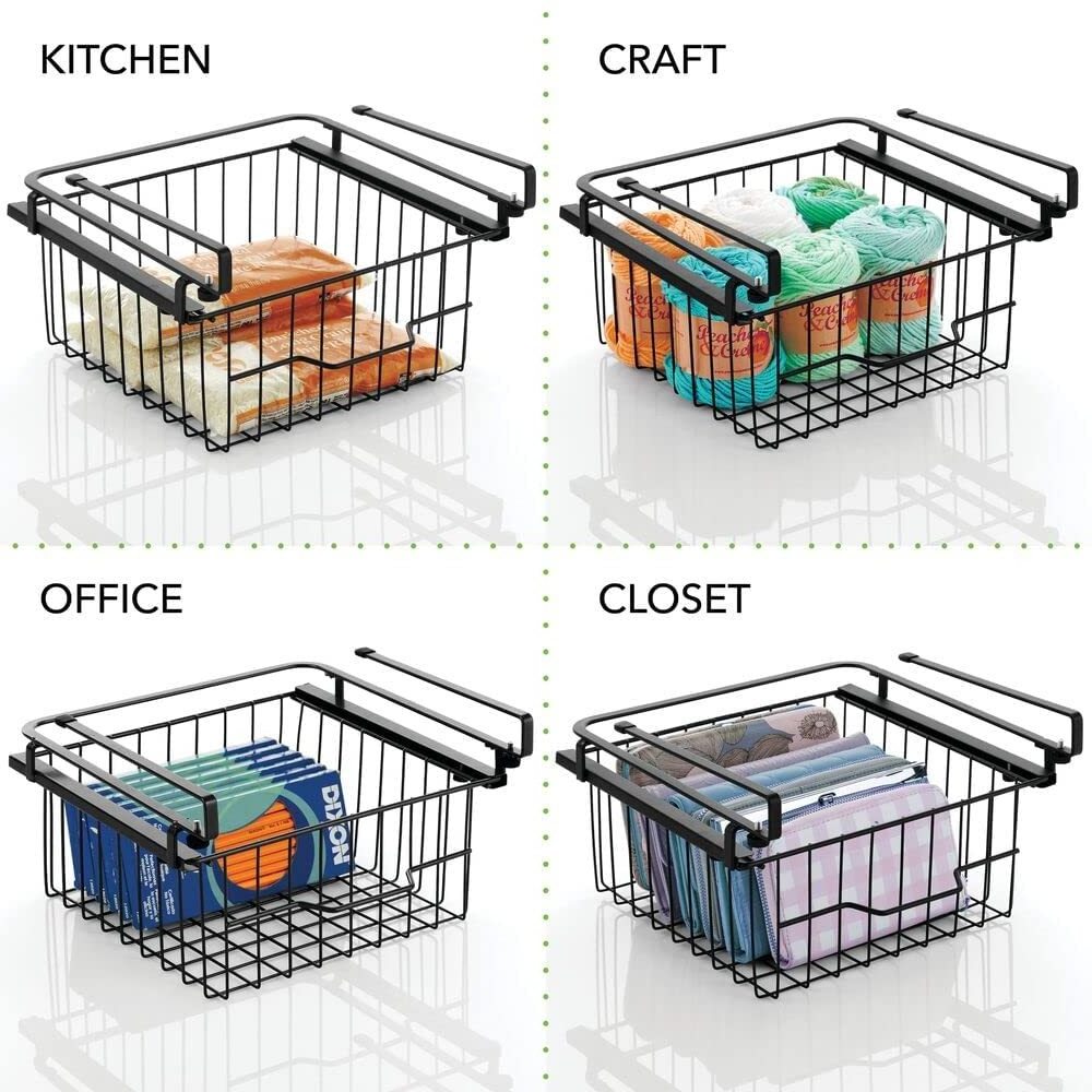 Metal Wire Kitchen Pantry Cabinet Compact Hanging Pullout Drawer Basket Sliding Under Shelf Storage Organizer