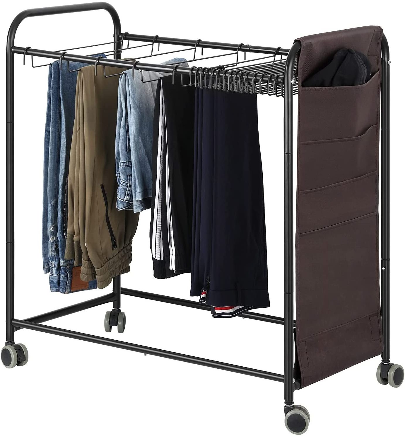 Jeans Scarf Sweatpants Movable Pants Stand Rolling Cart Trolley Trousers Pants Rack