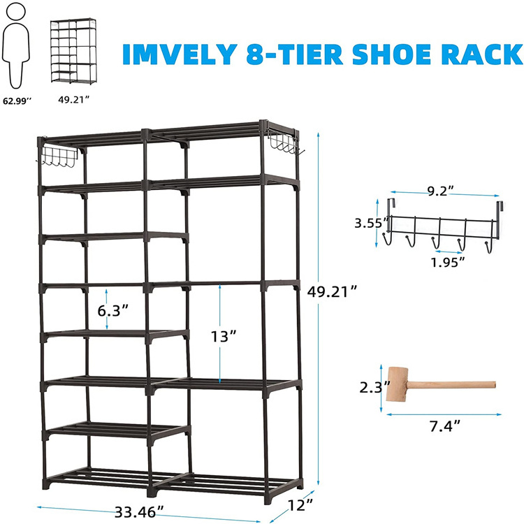 RuiMei Customized  8-Tier Tall Shoe Rack Organizer 24-35 Pairs Metal Shoe Rack for Closet