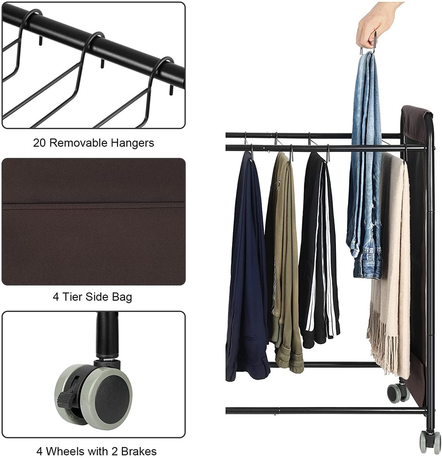 Jeans Scarf Sweatpants Movable Pants Stand Rolling Cart Trolley Trousers Pants Rack