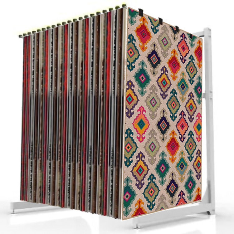 Freestanding Customized New Design Modern Rug Carpet Display Stand Hanging Carpet Sample Rug Display Rack