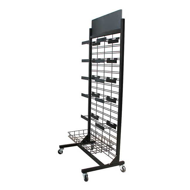 Shoe Store Furniture Custom Made Wire Grid  Metal Shelf for Shoes Display Rack Stand  with Wheels