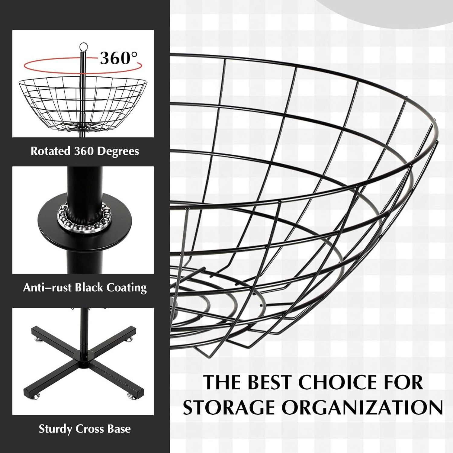 3-Tier Metal Wire Floor Spinner Toy Holder Basket Display Rack Round Dump Bins Toy Storage Shelf for Retail