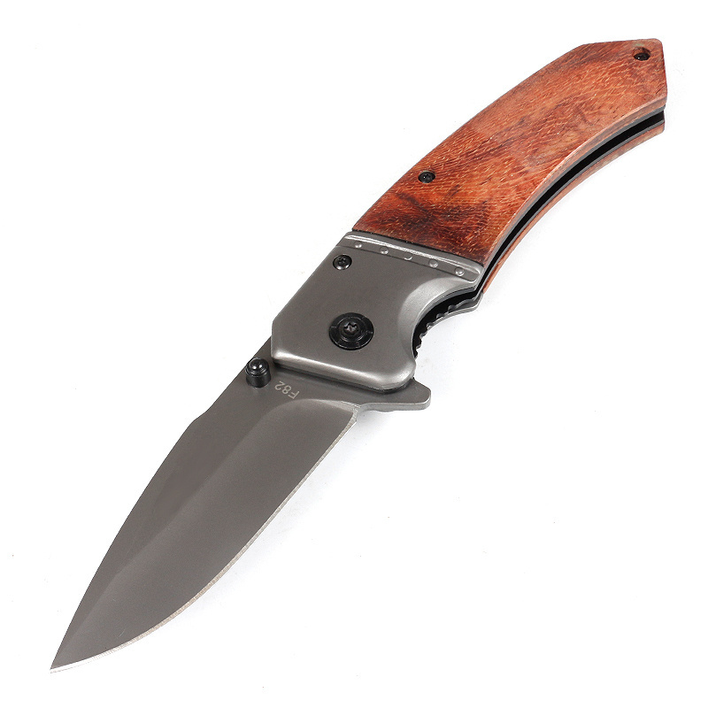 FreeWolf F82 german display bulk 440 steel folding push walnut wood pocket knife