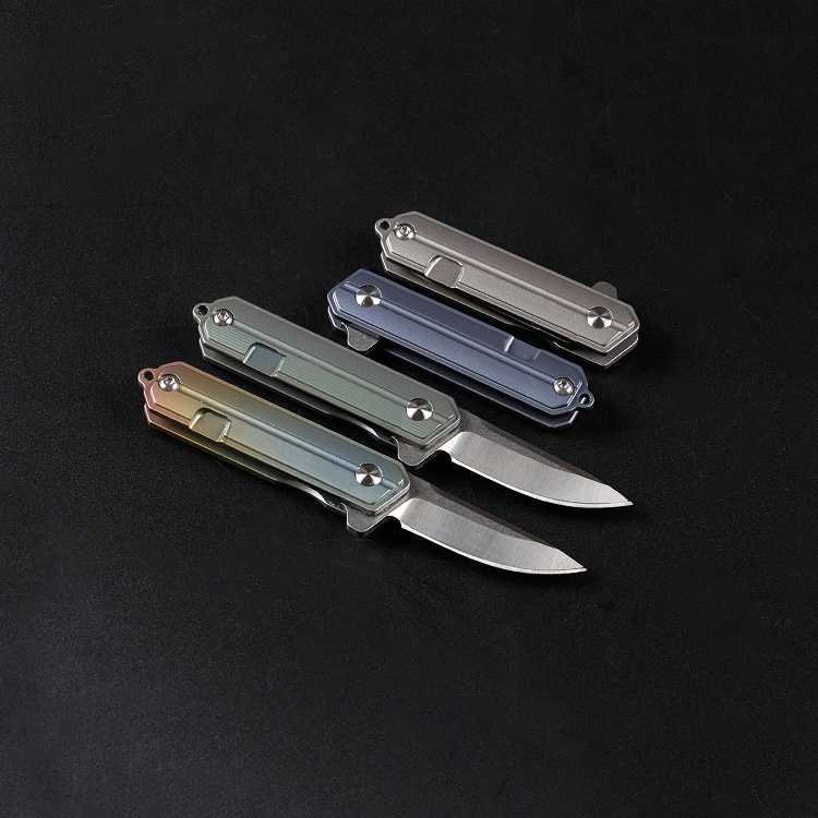 D2 steel drop point blade small dive folding pocket knife key chain knife with titanium handle