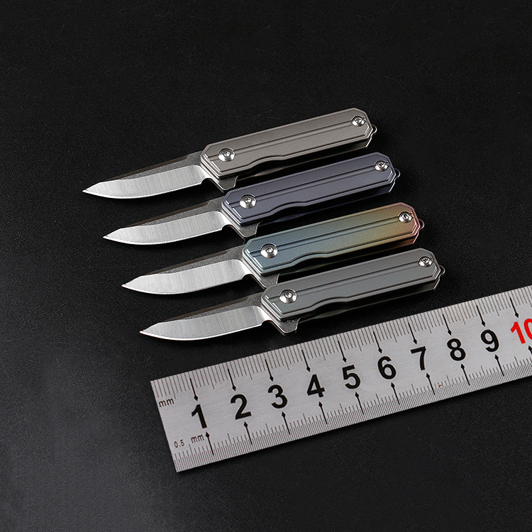 D2 steel drop point blade small dive folding pocket knife key chain knife with titanium handle