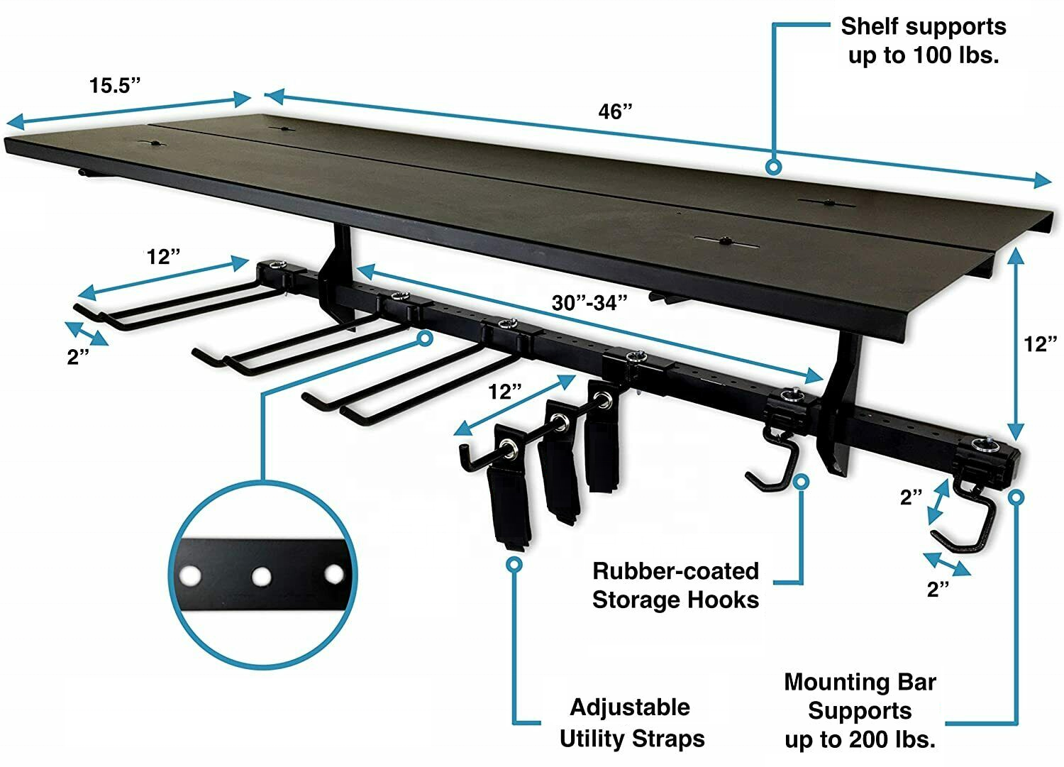 Garage Tool Storage Rack Wall Mounted Garden Tool Hooks Equipment Organizer Shelf