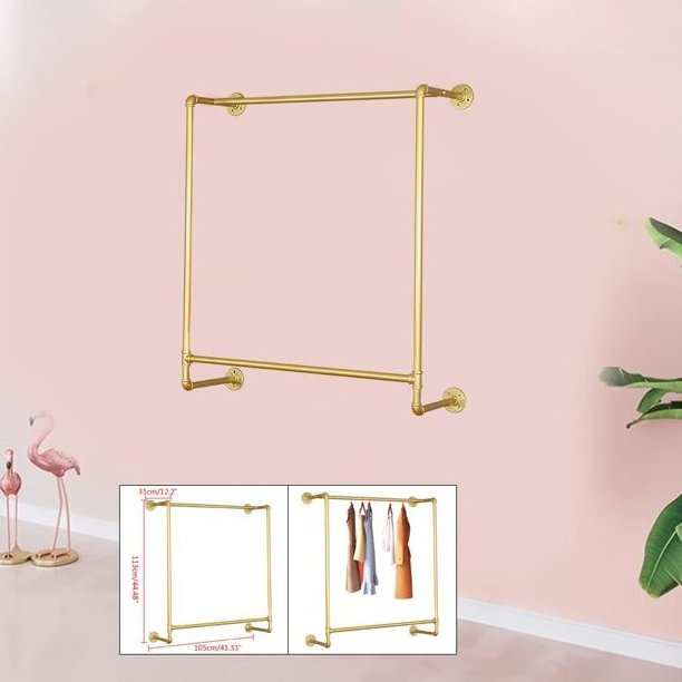 Simple Wall Mounted Metal Frame Gold U-Shaped Clothing Store Garment Display Rack