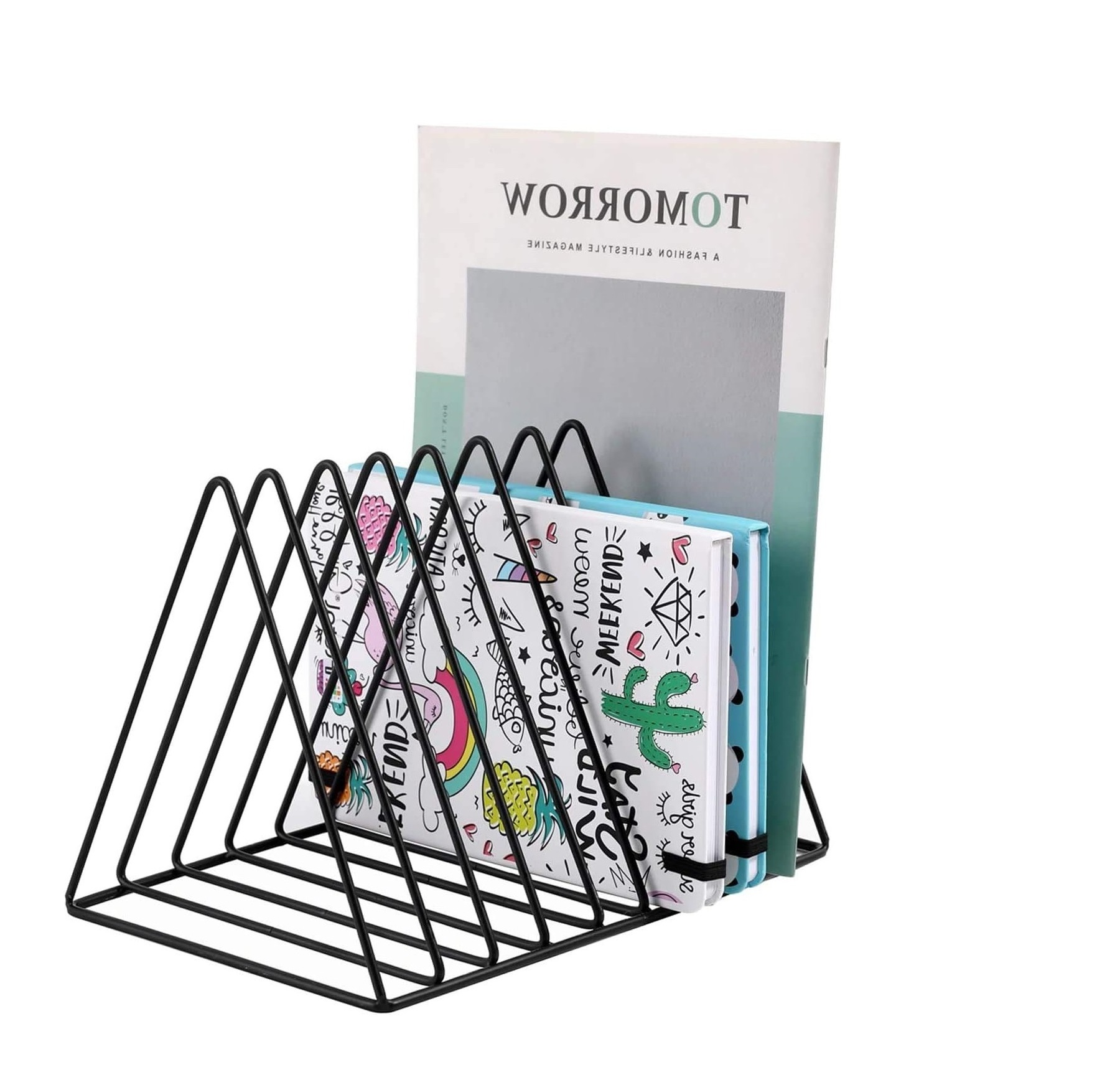 Metal Wire Magazine File Holder Triangle Shape Book Organizer File Sorter Organizer