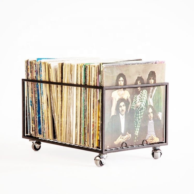 Rotating Metal CD Stand Vinyl Record Storage Cart Rack Album Crate LP Record Holder on Wheels