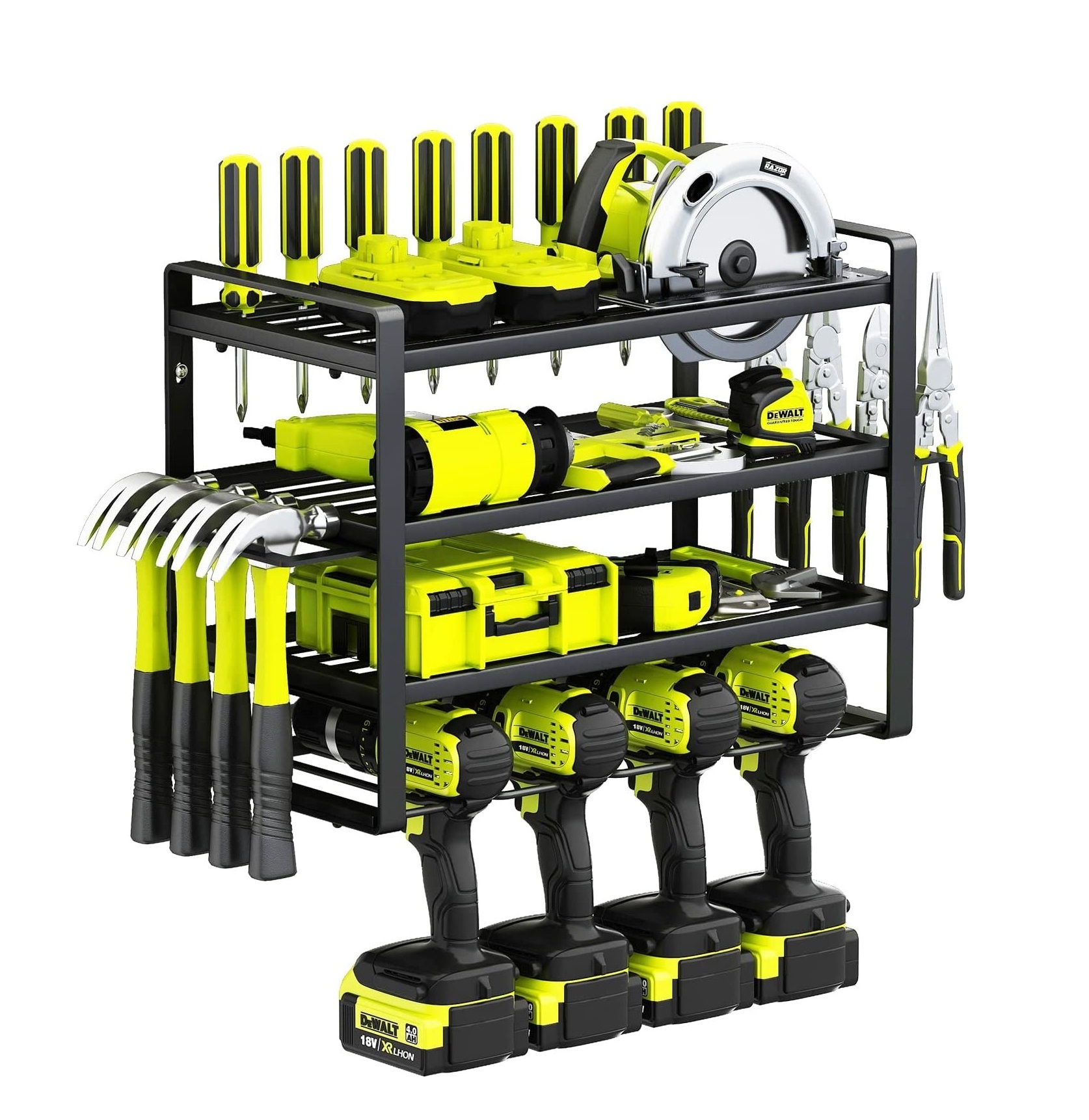 Power Tool Storage Rack Heavy Duty Wall Mounted Power Tool Organizer Floating Tool Shelf & Organizer 4 Tier