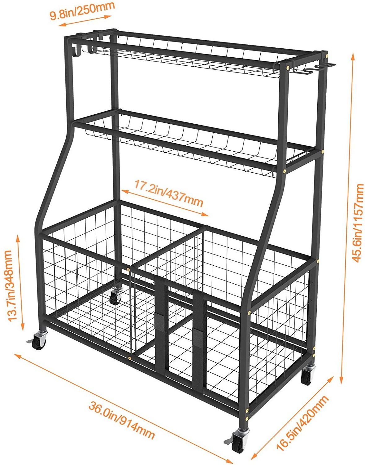 RUIMEI  Sports Equipment Storage Rack WIth 2 Elastic Straps Garage Basketball Organizer for Ball Outdoor Cart