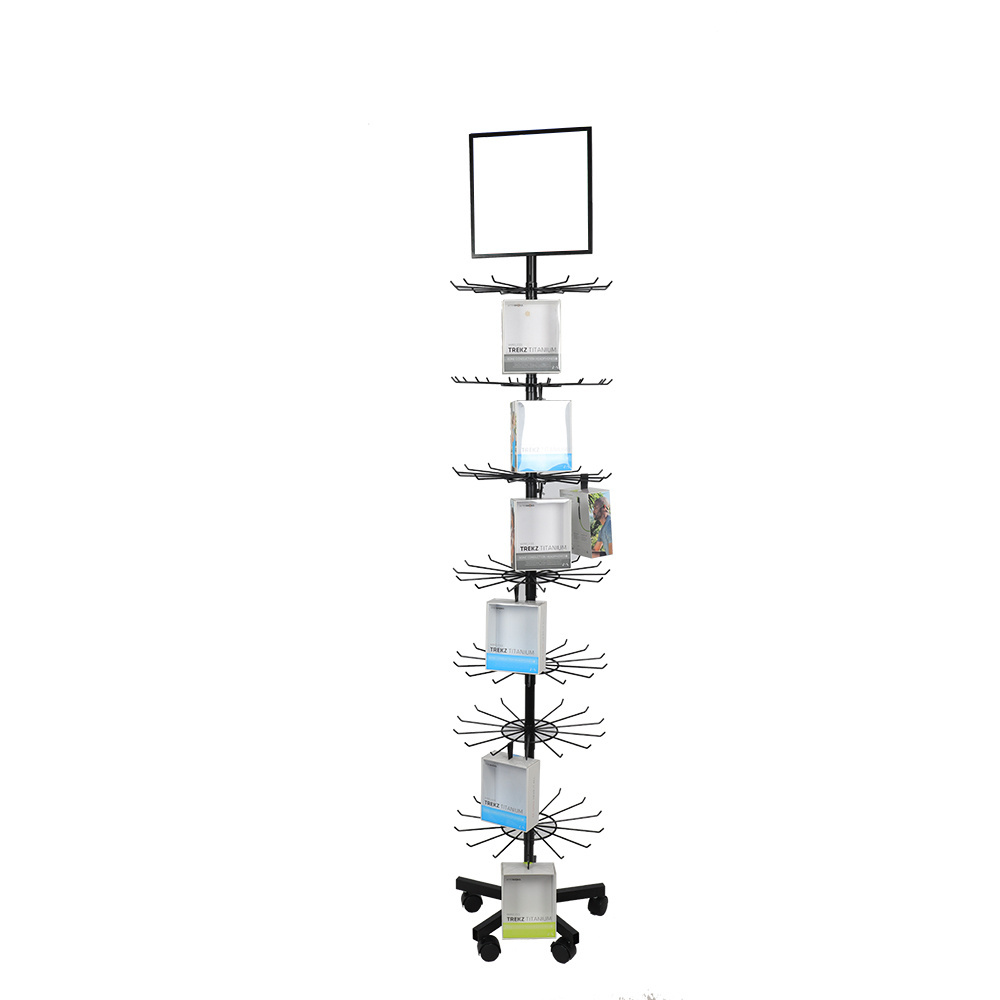 Hook Display Rack Metal Floor Standing 7 Tier Metal Spinning Hanging Display Rack Souvenir Rotating Display Rack