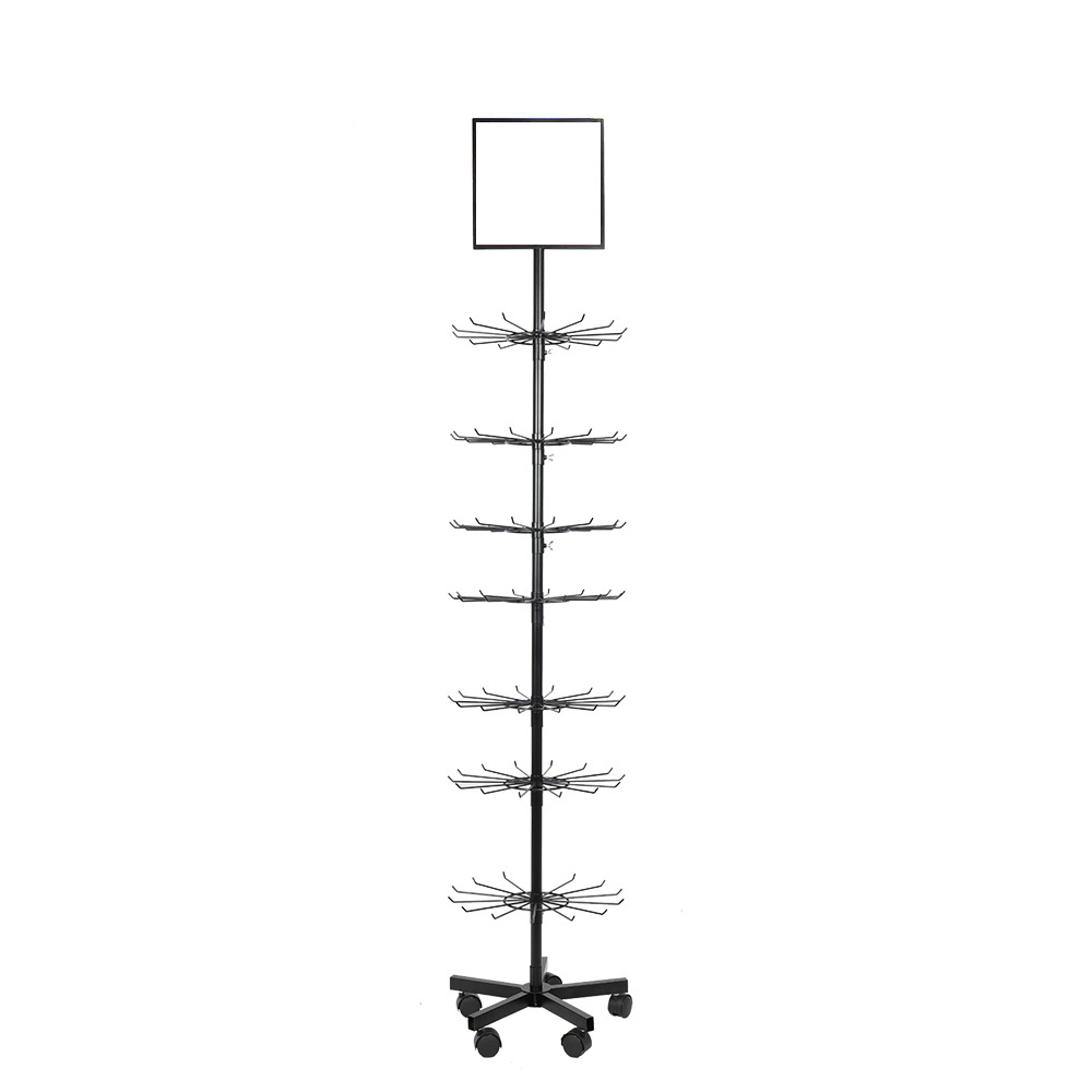 Hook Display Rack Metal Floor Standing 7 Tier Metal Spinning Hanging Display Rack Souvenir Rotating Display Rack