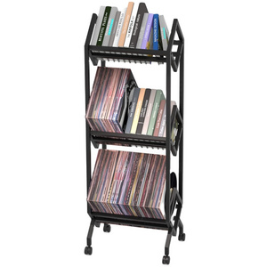 RUIMEI 3 Tiers Mobile Vinyl Record Storage Rack LP Storage Shelf for Albums Magazine Book and More